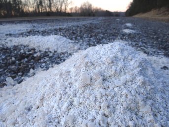 Pile of road salt on concrete